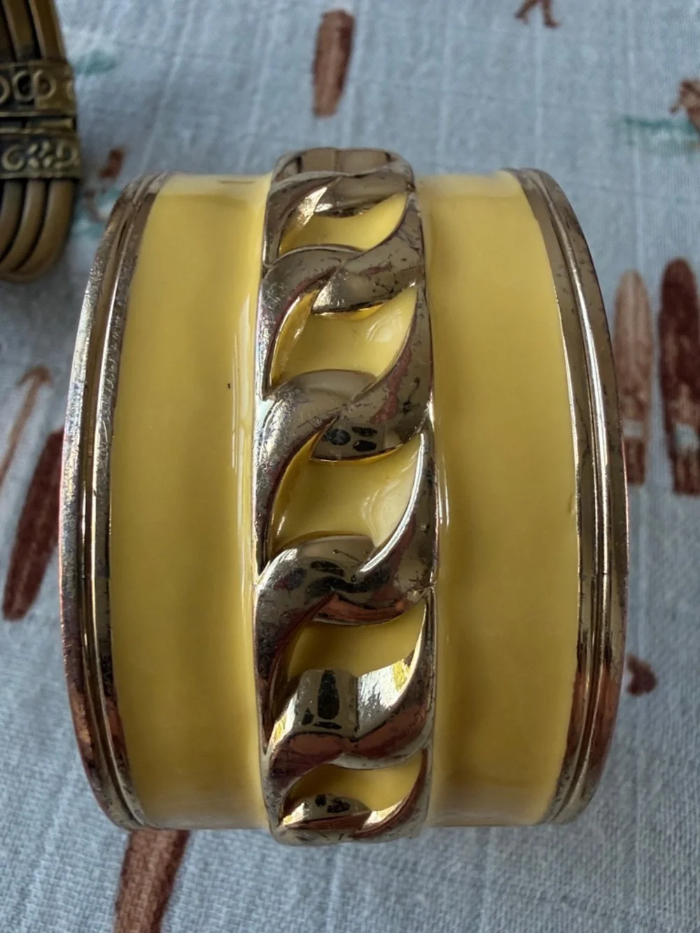 Set of 3 Gold-Tone Wide Bangle Bracelets with Enamel and Filigree